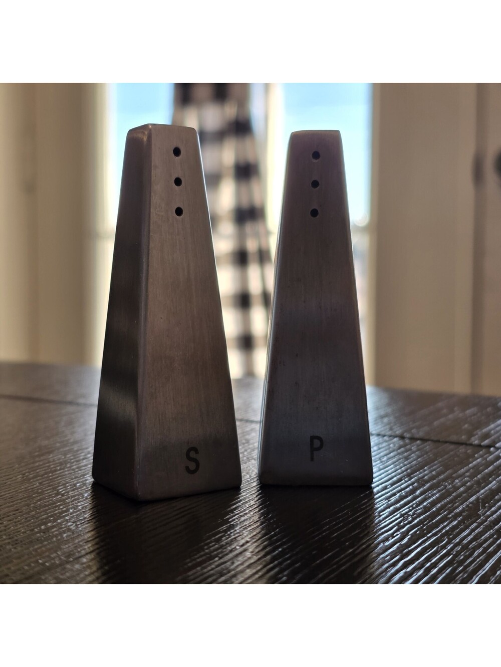 Modernist Stainless Steel Salt & Pepper Shakers Geometric Wedge EUC